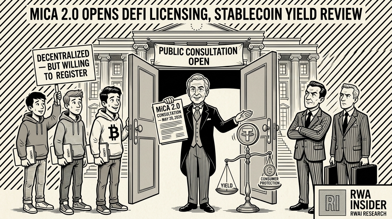 MiCA 2.0 Opens DeFi Licensing, Stablecoin Yield Review | RWA Insider