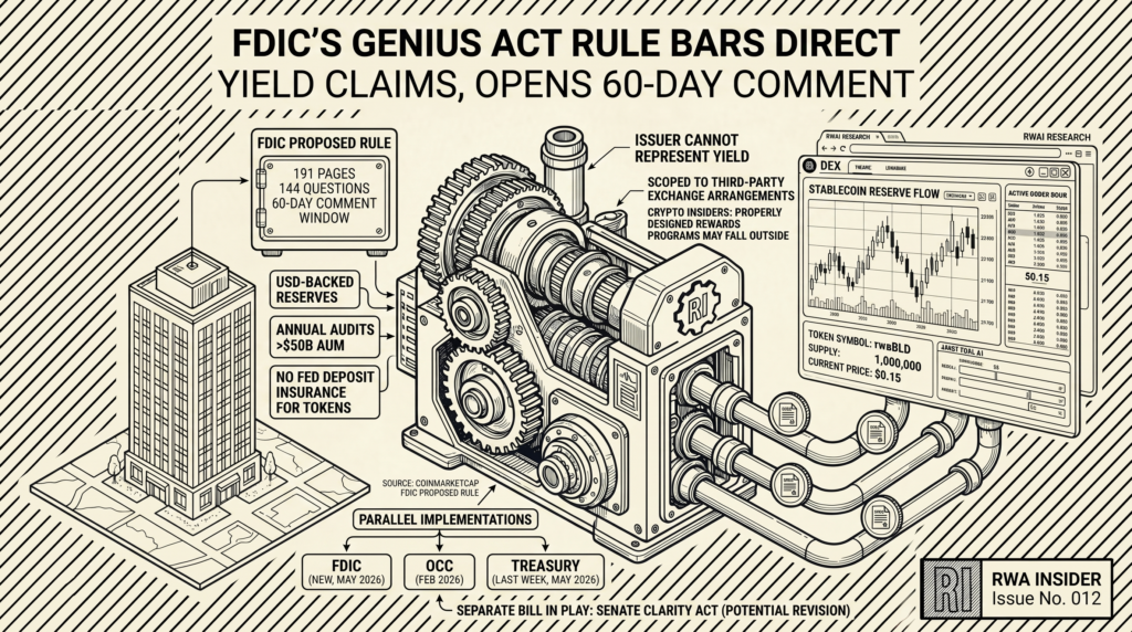 FDIC's GENIUS Act stablecoin rule proposes 191-page framework restricting direct yield claims, opens 60-day comment with 144 questions | RWA Insider