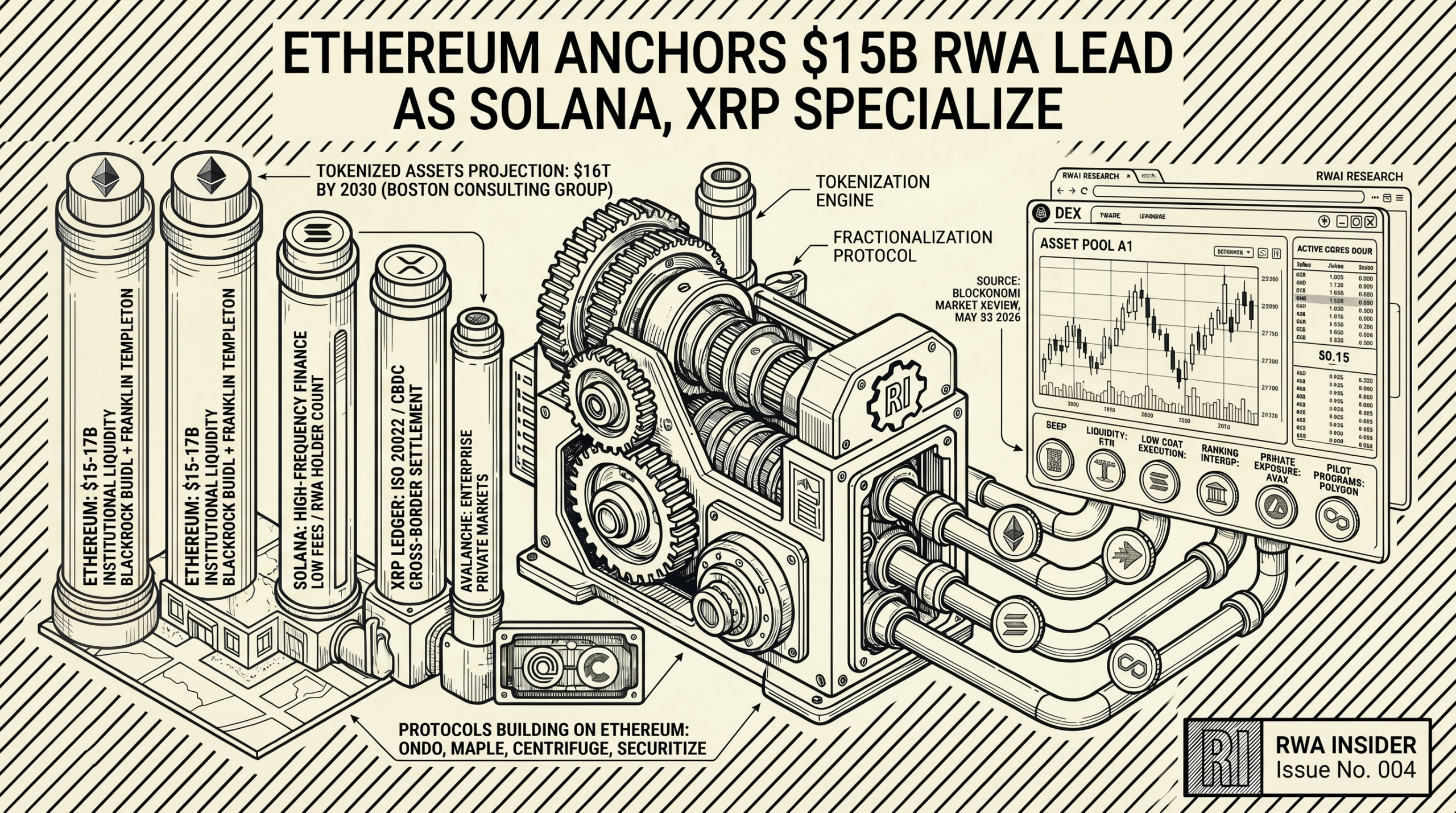 Ethereum anchors $15B RWA lead as Solana, XRP Ledger, Avalanche, and Polygon specialize across infrastructure lanes | RWA Insider