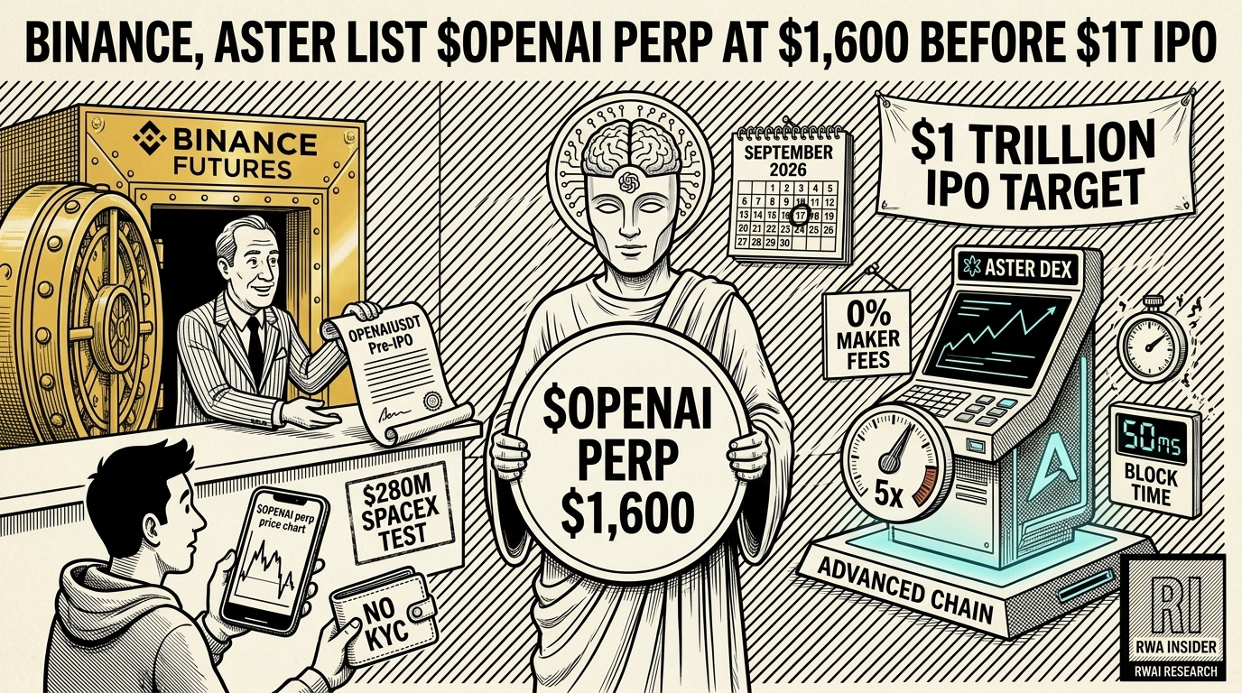 Binance Futures and Aster DEX both list $OPENAI pre-IPO perpetual at $1,600 ahead of OpenAI's $1 trillion September 2026 IPO target | RWA Insider