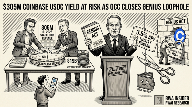 Coinbase $305M Q1 2026 USDC yield revenue at risk as OCC closes GENIUS Act loophole on affiliate-paid stablecoin rewards | RWA Insider