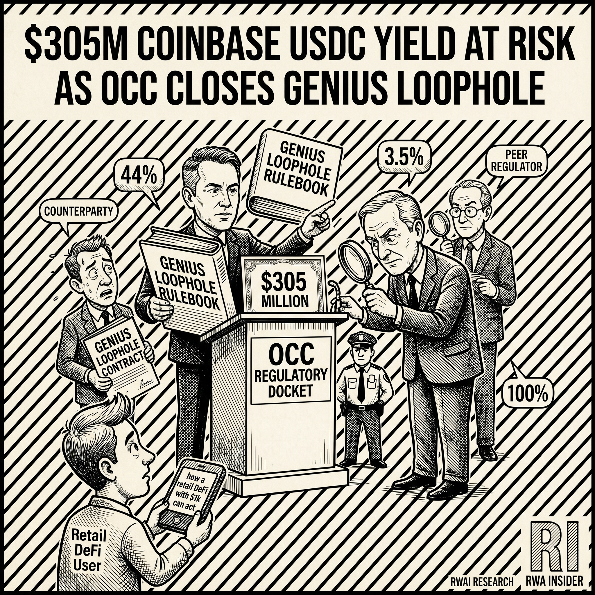 Coinbase $305M Q1 2026 USDC yield revenue at risk as OCC closes GENIUS Act loophole on affiliate-paid stablecoin rewards | RWA Insider