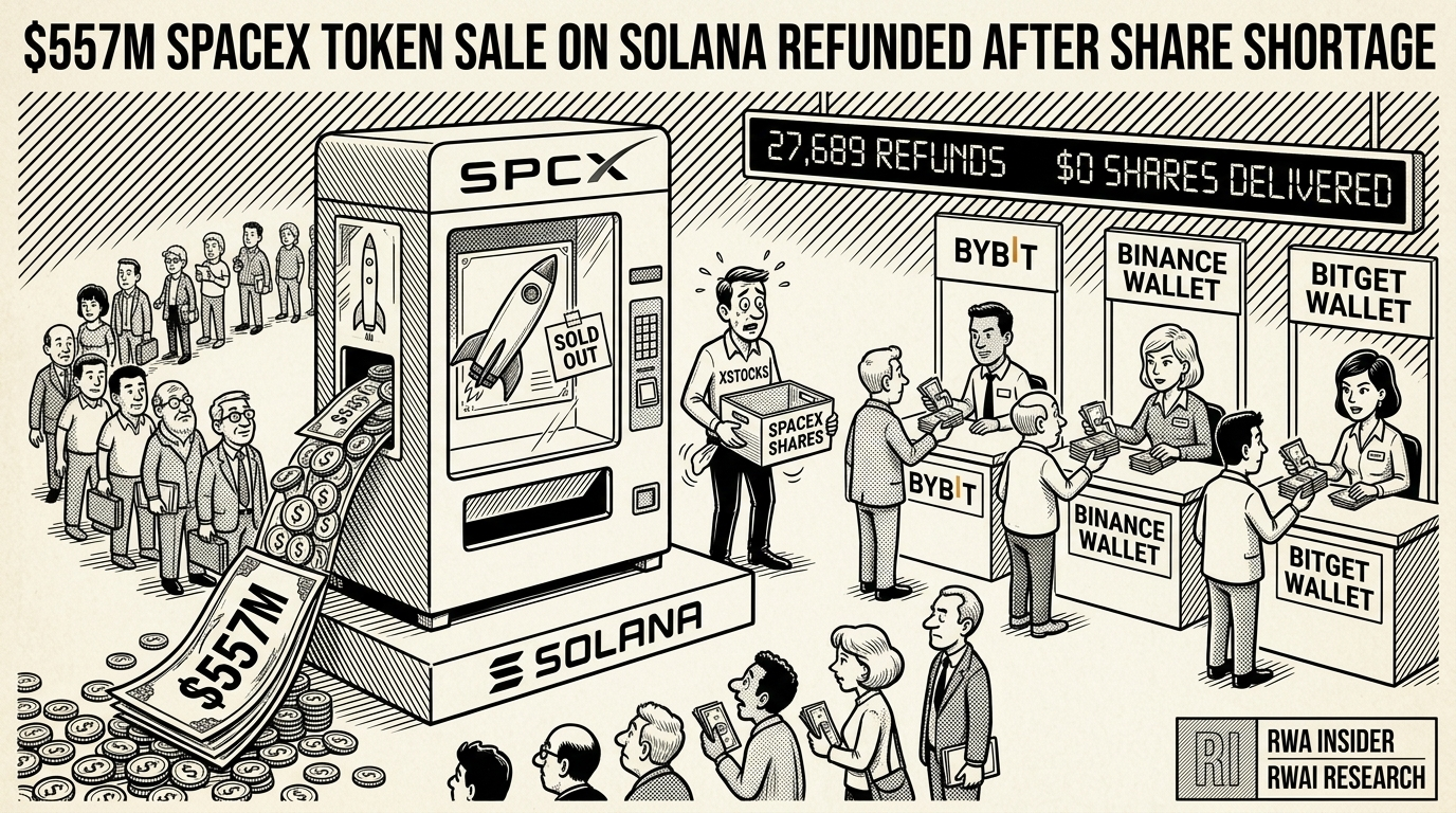 Solana SPCXx kiosk takes $557M in USDC but the SpaceX share slot sits empty | RWA Insider