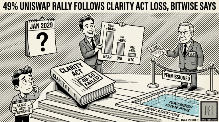 Bitwise maps Uniswap's 49% rally and stablecoin rewards after the CLARITY Act loss | RWA Insider