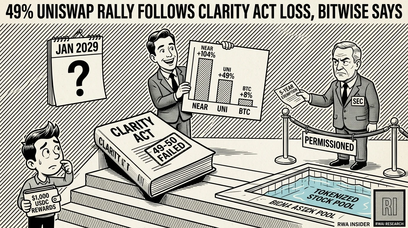 Bitwise maps Uniswap's 49% rally and stablecoin rewards after the CLARITY Act loss | RWA Insider