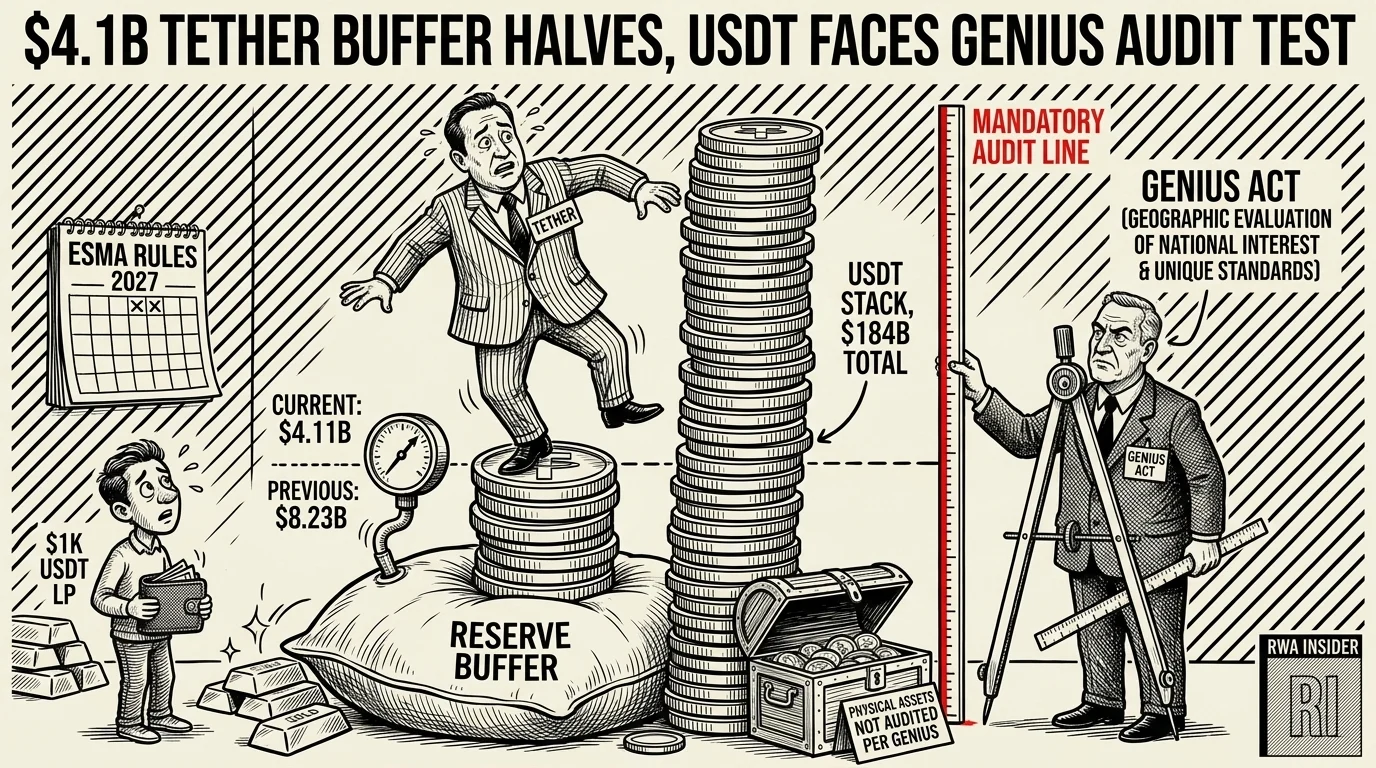 Tether official on a shrinking $4.1B reserve cushion as a GENIUS Act auditor measures USDT | RWA Insider