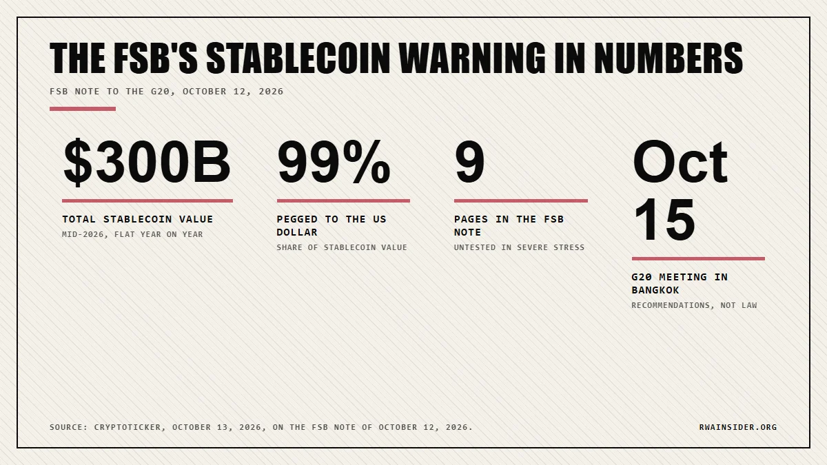 FSB stablecoin note in numbers: $300B market, 99% dollar-pegged, 9-page G20 report, October 15 meeting | RWA Insider