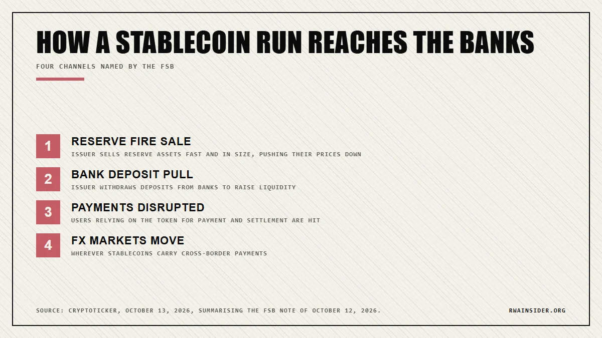 Four FSB channels a stablecoin run uses to reach banks: reserve sales, deposit pulls, payments, FX | RWA Insider