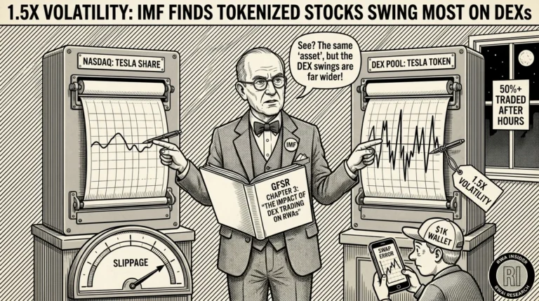 IMF researcher compares a calm Nasdaq share chart with a jagged DEX tokenized stock chart | RWA Insider
