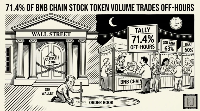 BNB Chain stock token stall busy under a night moon while the Wall Street exchange sits closed | RWA Insider