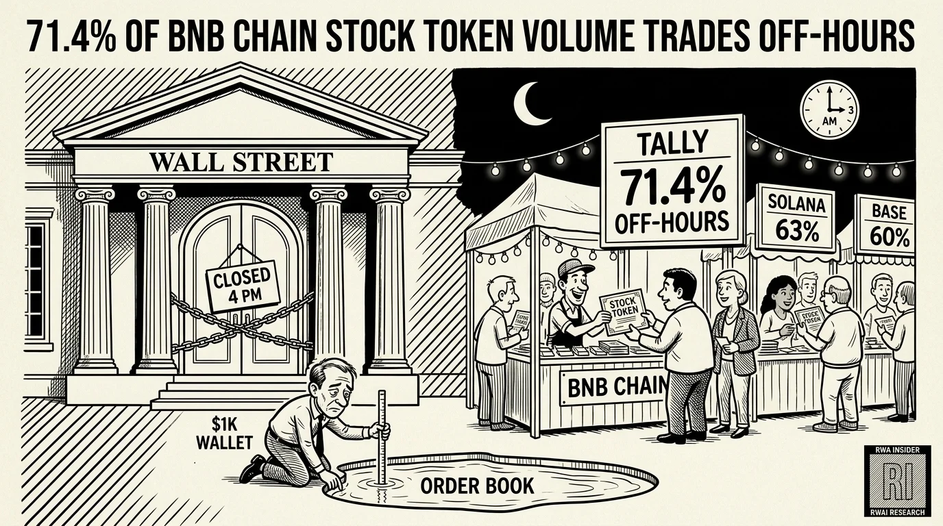 BNB Chain stock token stall busy under a night moon while the Wall Street exchange sits closed | RWA Insider