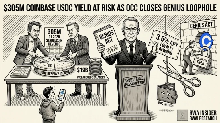 Coinbase $305M Q1 2026 USDC yield revenue at risk as OCC closes GENIUS Act loophole on affiliate-paid stablecoin rewards | RWA Insider